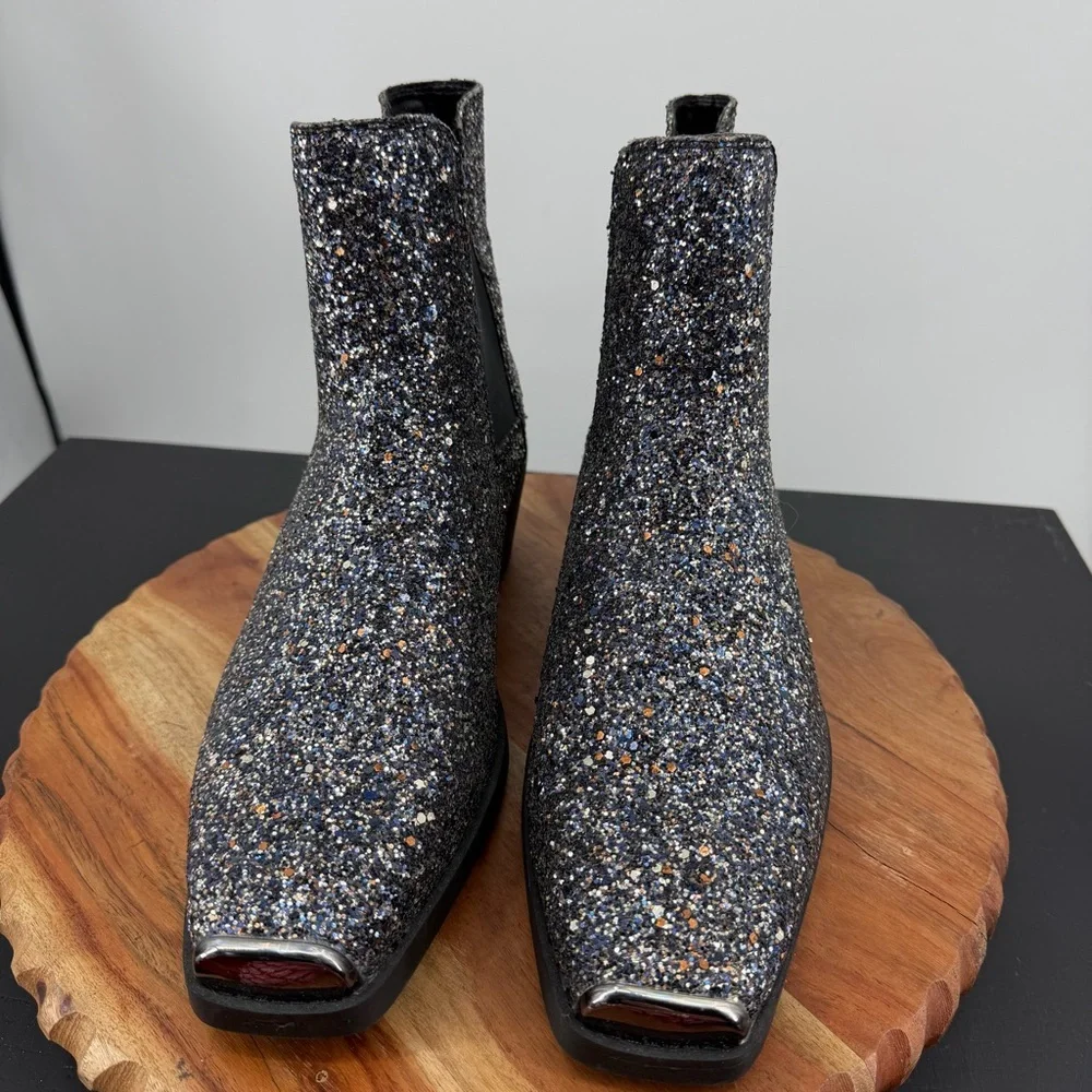 ASOS‎ Glitter square toe Chelsea boots sizeUK 8 US 9 silver blue